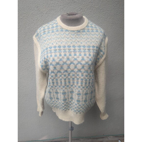 Samband of Iceland 100%  Pure New Wool Knit Sweater Large Slouchy Shoulder VTG - Picture 1 of 11